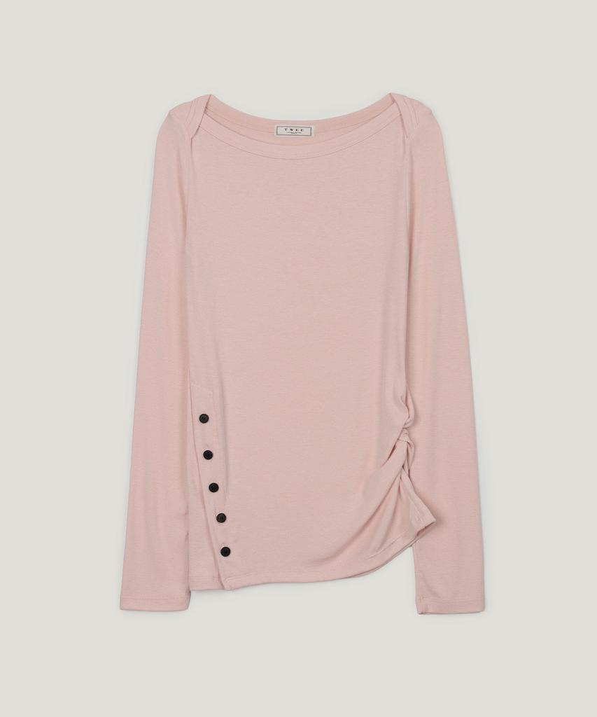 Teuwi Decol Asymmetrical Slit Boat Neck Long Sleeve T-Shirt