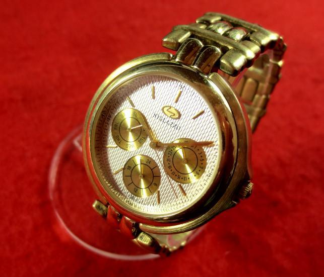 [USED] EC491) Fully functional STERAZZO Gold watch with 24:00 hour hand display for Sundays