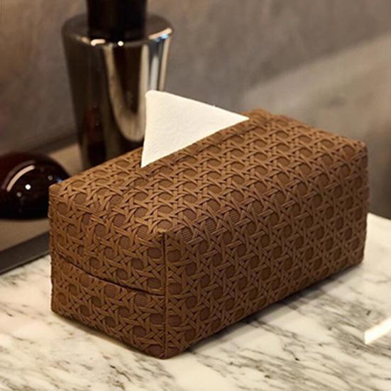 Faux Leather Tissue Box Holder Easy Maintenance Rattan Stain-resistant Tissue Case