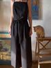 2024 Summer European & American Square Neck Tie Waist Solid Color Pocket Dress