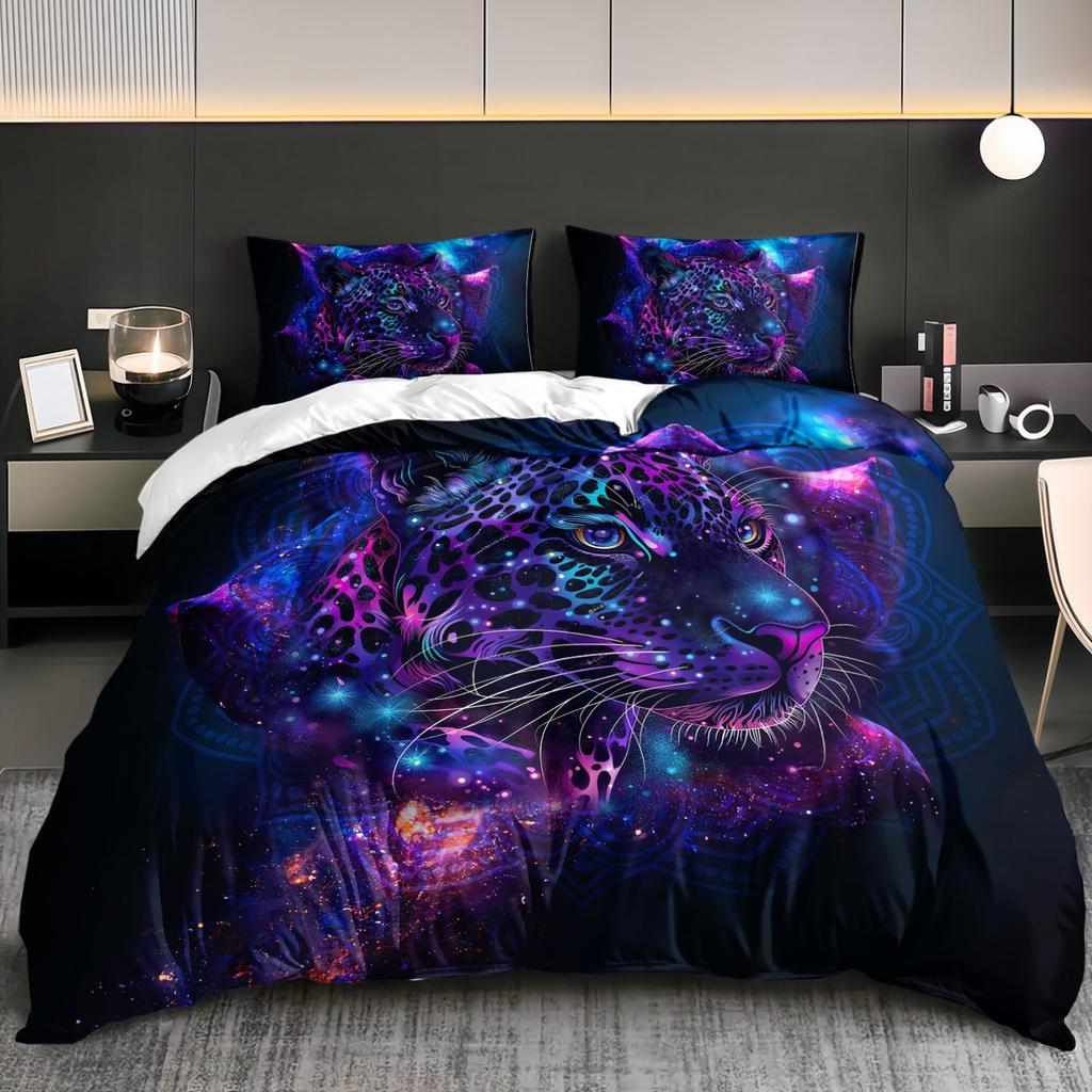 3 Stück Für Galaxy Neon Jaguar Bettwäsche Bettbezug Set Böhmisches Jaguar Bettwäsche Tagesdecke Set Tier-Thema Bett Tagesdecke Set Mystisch