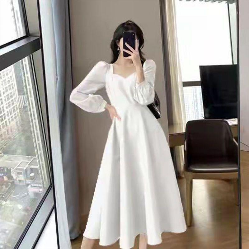 2024 Spring Retro V-Neck Hepburn Style Long Black Dress for Women