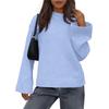 Maglione a maniche lunghe lavorato a maglia da donna, tinta unita, girocollo, maniche a campana, vestibilità larga