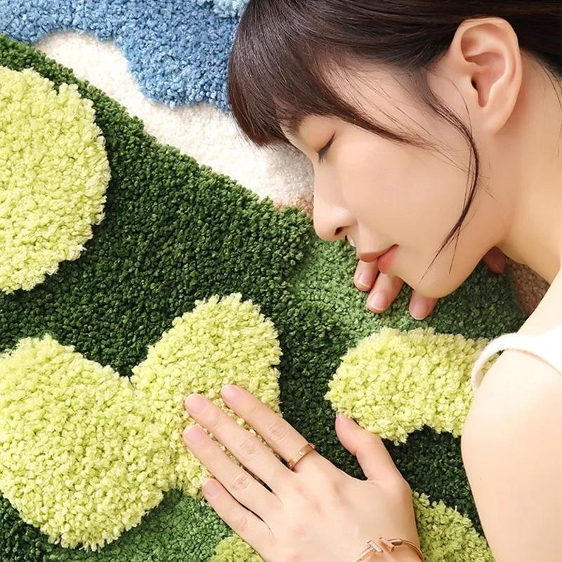 Garden Moss Hand Tufted Area Rug, Bedroom Bedside Rugs, Flocked Art Deco Carpet, Thickened Microfiber Floor Mat, Super Soft