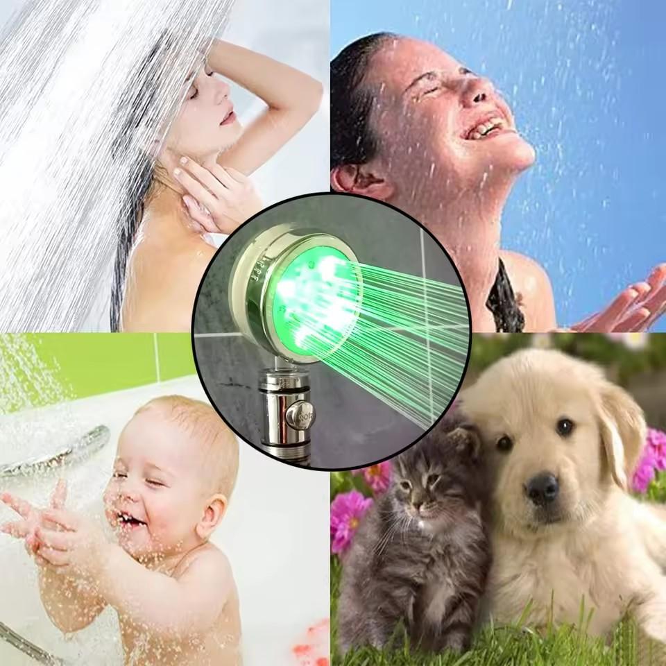 LED High Pressure Shower Head With Anion Filter Water Saving Showerhead Temperature Control Colorful Light Handheld Big Shower