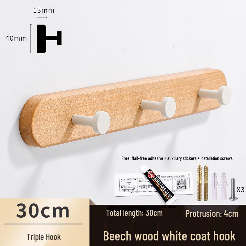 Solid Wood No-Punch Adhesive Coat Rack: Tiered Entryway/Wall/Door Mount Hanger