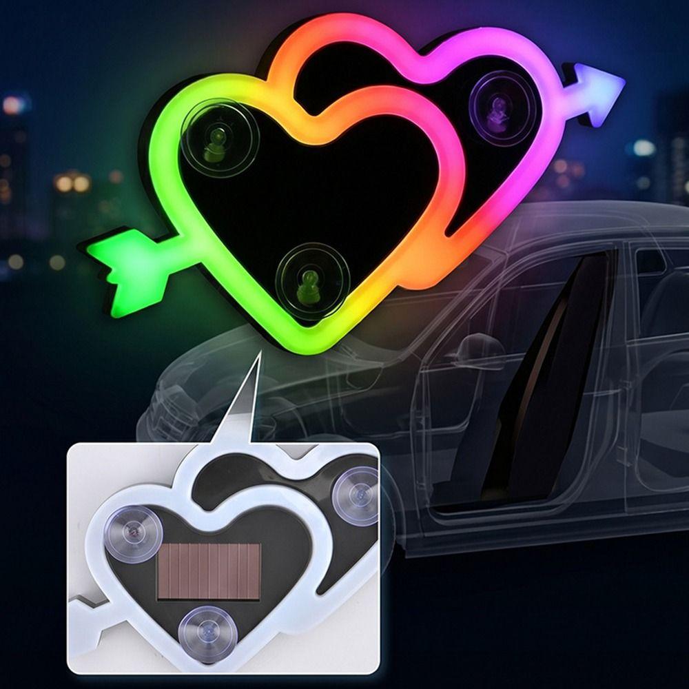 Suction Cup Mount LED Car Neon Lights Solar Powered RGB Car Heart-Shaped Light  Rear Window