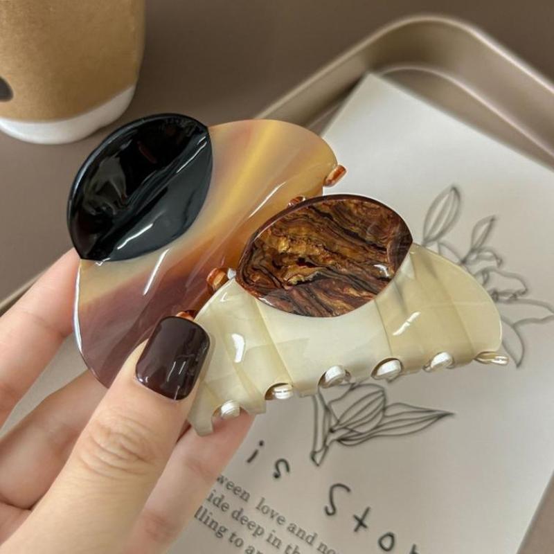 1pc Elegant Vintage French Hair Clip Two-Tone With Wood Grain & Marbled Design Perfect For Casual Daily Dressing Cute Hair Clips