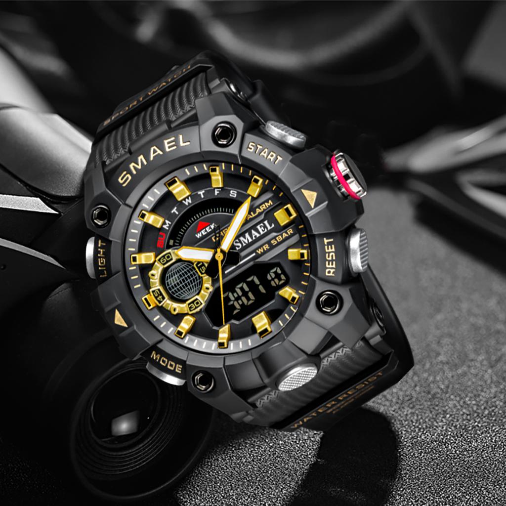 SMAEL Fashion Sport Watches Men Shock Resistant 50M Waterproof Wristwatch LED Alarm Stopwatch Clock Military 8040 Men Watch