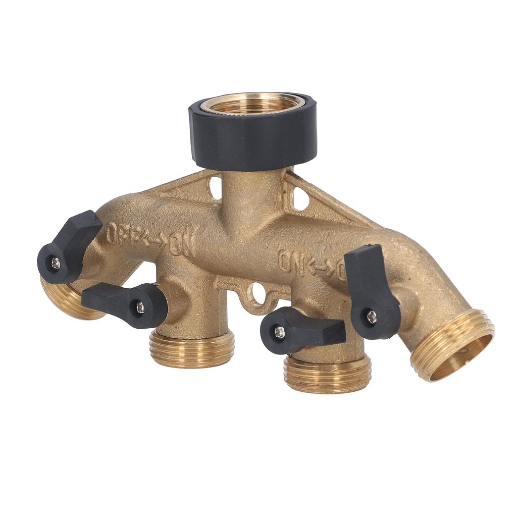 4 Way Hose Faucet Manifold Brass Connector Distributor for Garden Irrigation 34in Thread