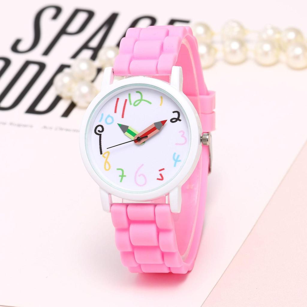 Cartoon Colorful Number Women's Jelly Silicone Strap Quartz Wristwatch