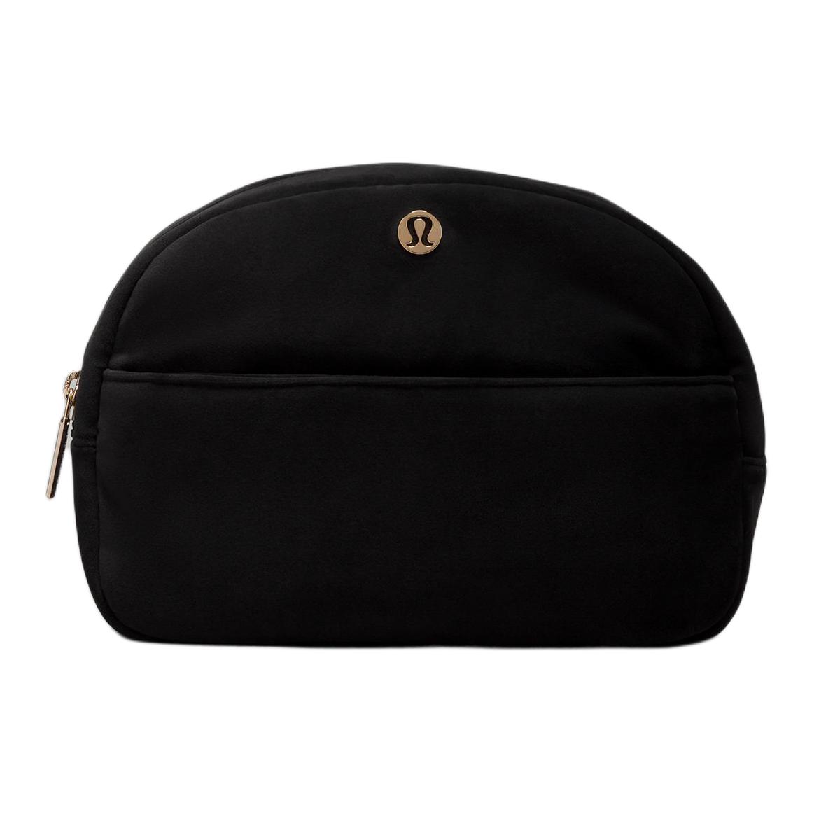 Lululemon Go Getter 2L Zippered Suede Clutch With Gold Logo Unisex Clutch Black LW9EUPS-0001 Black/BLK