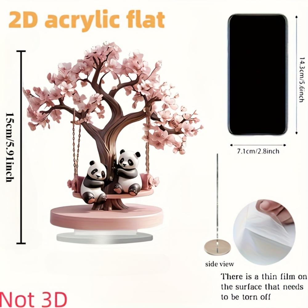 Swing Tree Couple Panda Table 2D Flat Acrylic Decorative Ornament Sculpture - for Desk, Bedroom, Living Room,  for Christmas and Halloween