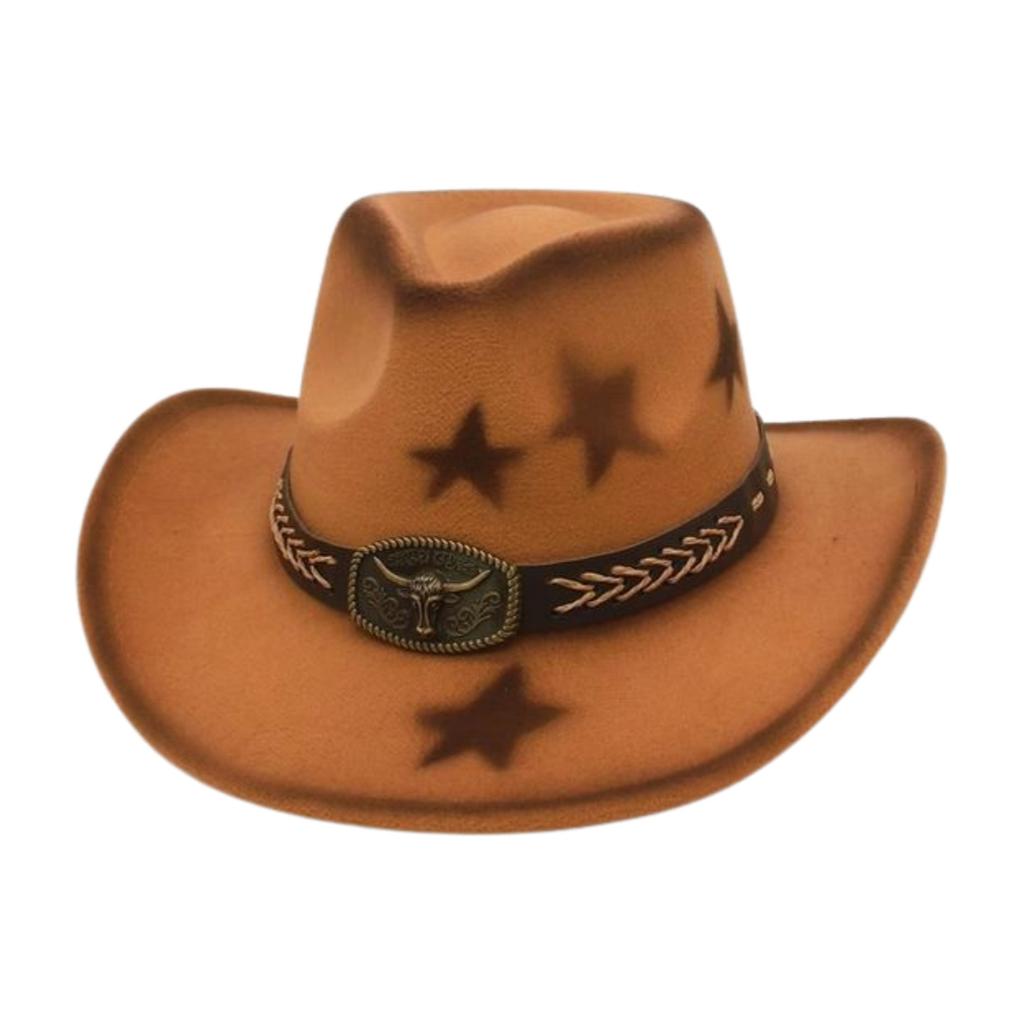 New Western Cowboy Hat Gradual Change Color Pentagram British Retro Hat Outdoor Cycling Shade Jazz Top Hat