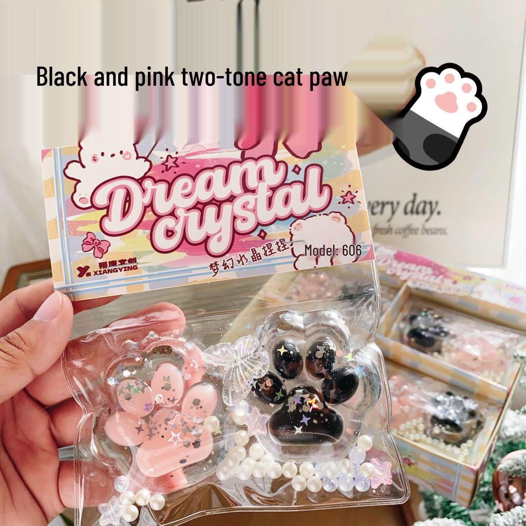 Black & Pink Cat Paw Clay Squeeze Toy - Stress Relief Blind Box