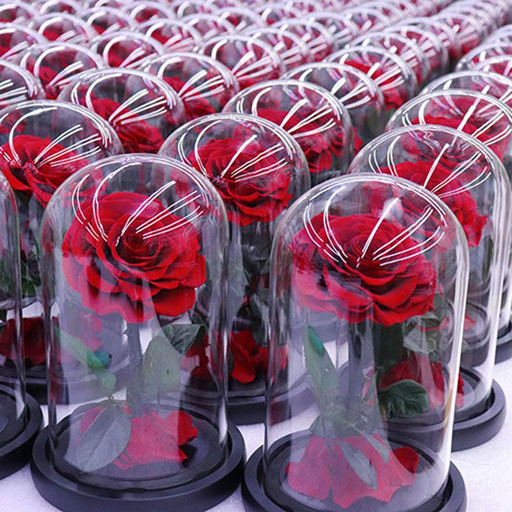 Preserved Rose In Glass Domes With LED Light Gift For Girlfriend Sturdy Lasting For Year Romantic Dinner Setting