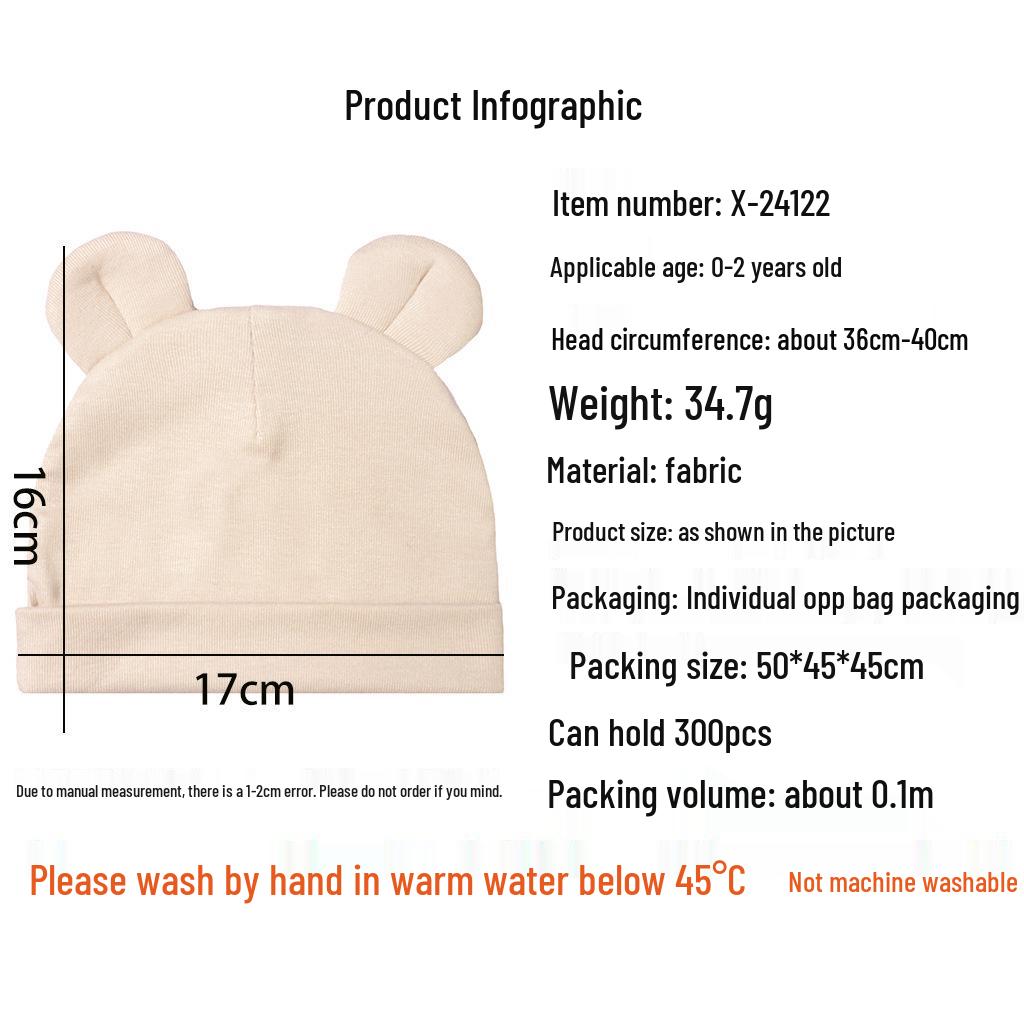 Newborn Baby Bear Ears Pullover Hat - Soft & Comfortable