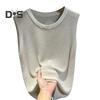Women Vest Tops Round Neck Sleeveless Solid Color Loose Fit Ice Silk Tank Tops Breathable Versatile Vest