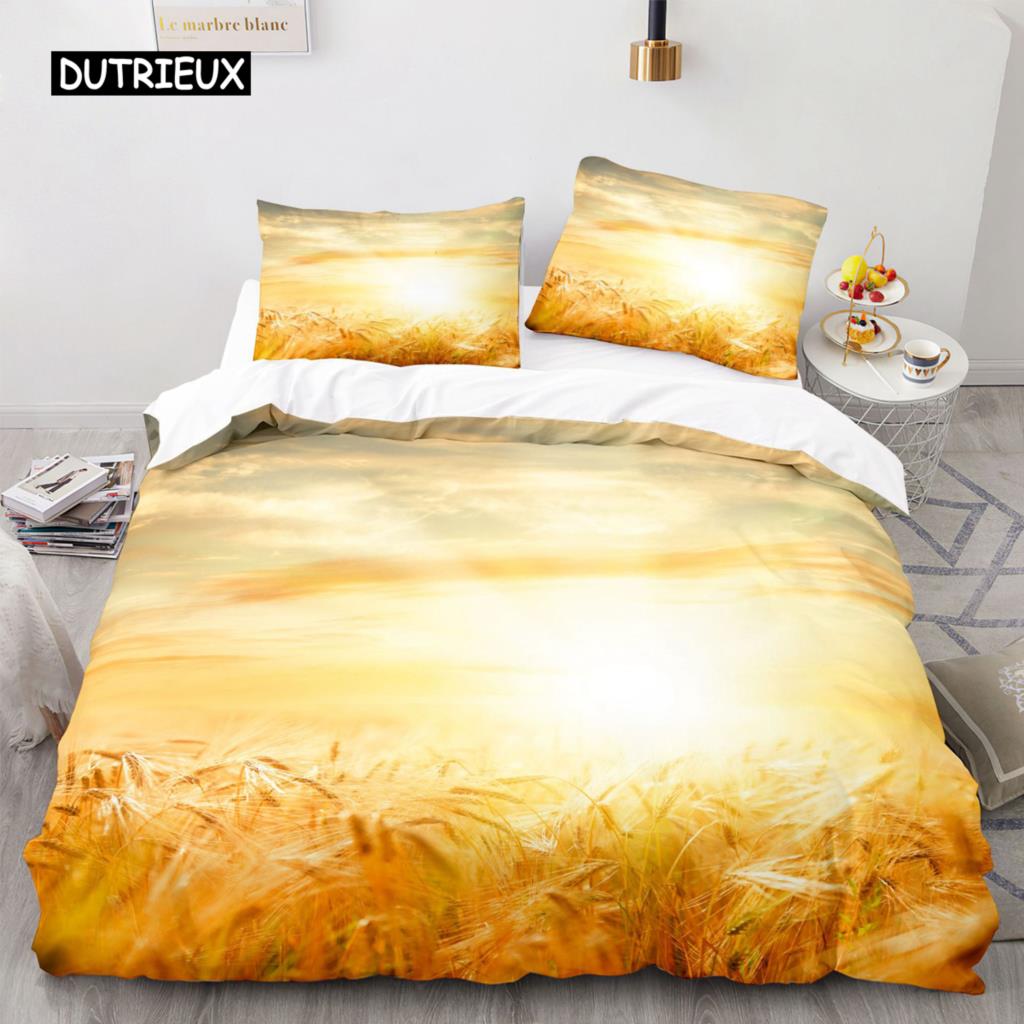 Golden Wheat Field Duvet Cover Set Microfiber Wheat Harvest Themed Quilt Cover for Adult Twin King Size Nordic Style Bedding Set