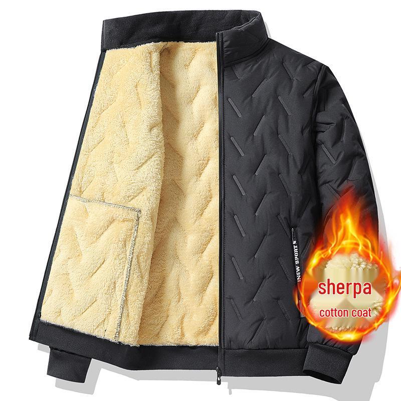 2024 Lammwolljacke für Männer mittleren Alters und ältere Herren, Verdickte Außenbekleidung mit Samt für Herbst/Winter