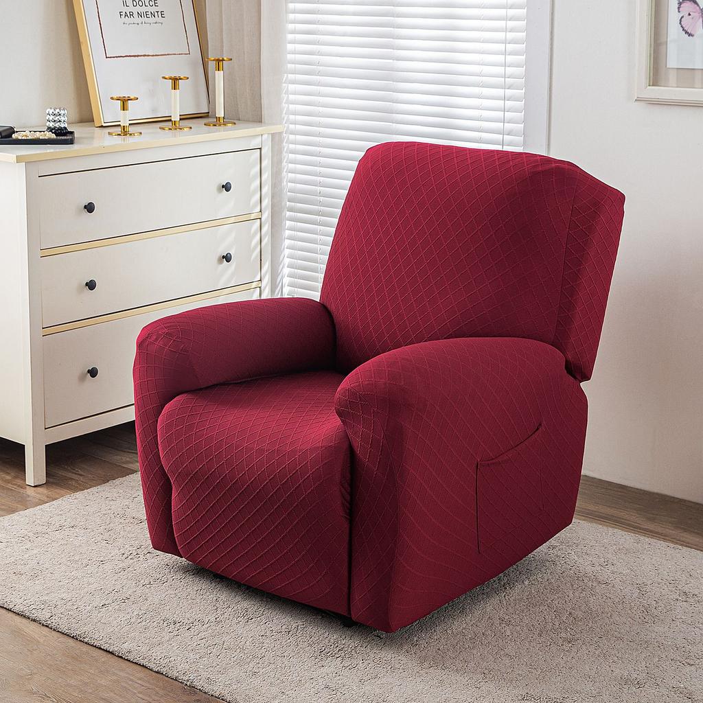 Twill Grid Elastic Recliner Cover Single Sofa Cover All-Inclusive Rocking Chair Cover Protective Cover Thickened Leisure Chair Cover