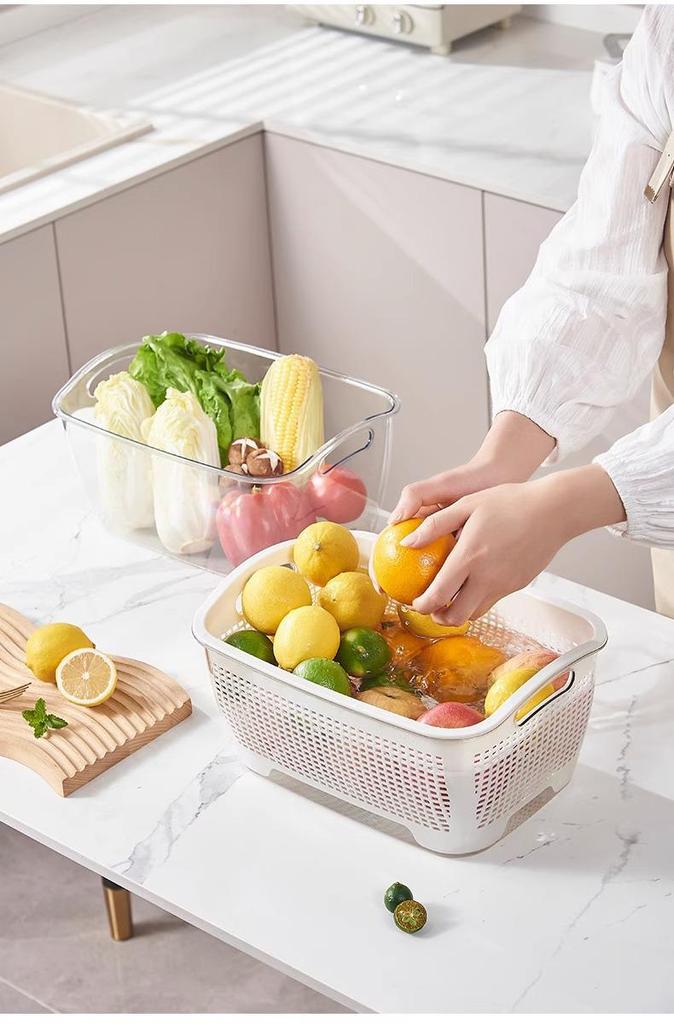 Multi-functional Double-layer Kitchen Sink Basket: Ideal for Washing Rice, Vegetables, and Fruits, or Serving Snacks.