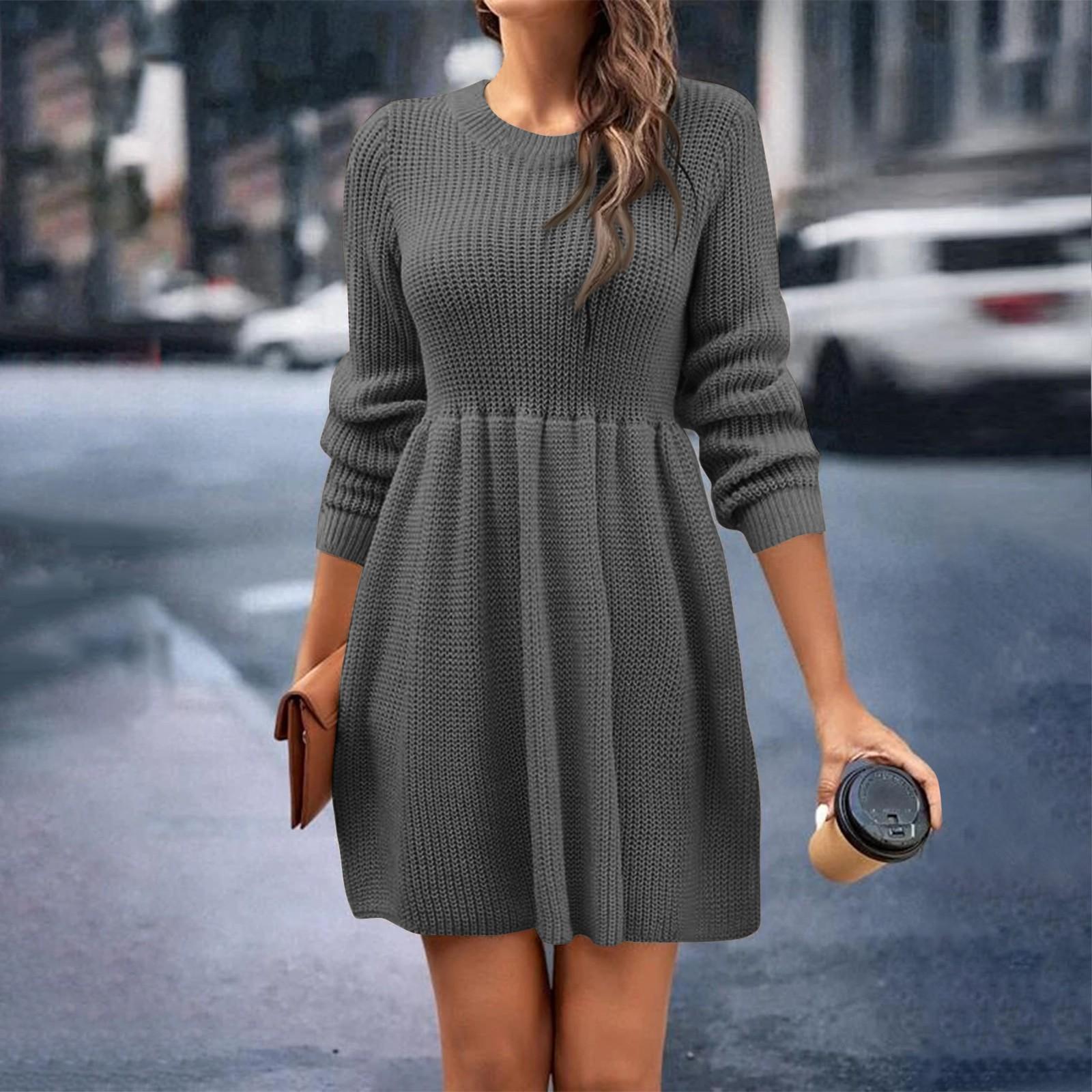 

Женское и зимнее однотонное повседневное платье-свитер с круглым вырезом Babydoll XL