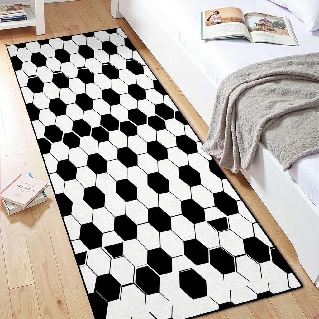 Ball Sports Theme Hallway Runner Rug Baseball Rugby Football Print Non Slip Mat for Boy's Room Living Room Kitchen Bedroom