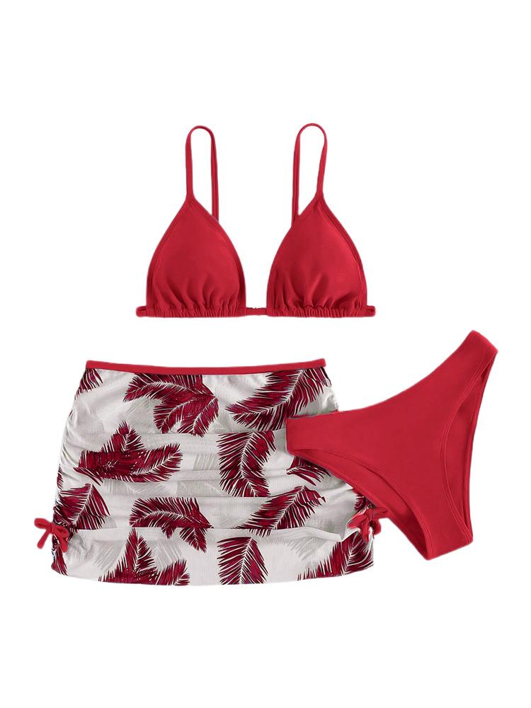 2024 Europäischer & Amerikanischer Mädchen-Dreiteiler-Bikini-Set mit Netz-Überwurf