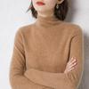 Women's Rolled Hem Half-High Neck 100% Wool Sweater - Stylish Autumn/Winter Base Layer