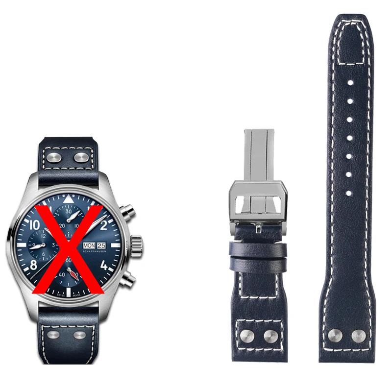 21mm 22mm Genuine Leather Watch Band For Iwc Big Pilot Flamethrower Little Prince Mark 18 Strap Willow Nail Bracelet Blue Black