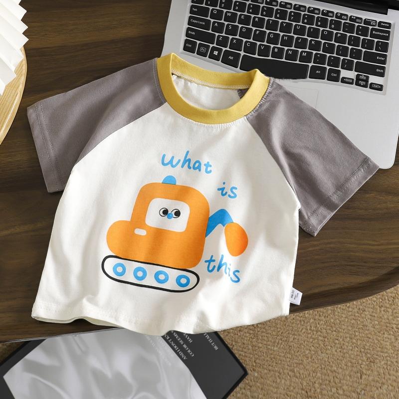 Summer Kids Tees Muslin Cartoon Printed Infant Babys Boys T-shirts Striped Short Sleeve Little Boys Tops Girls Shirts