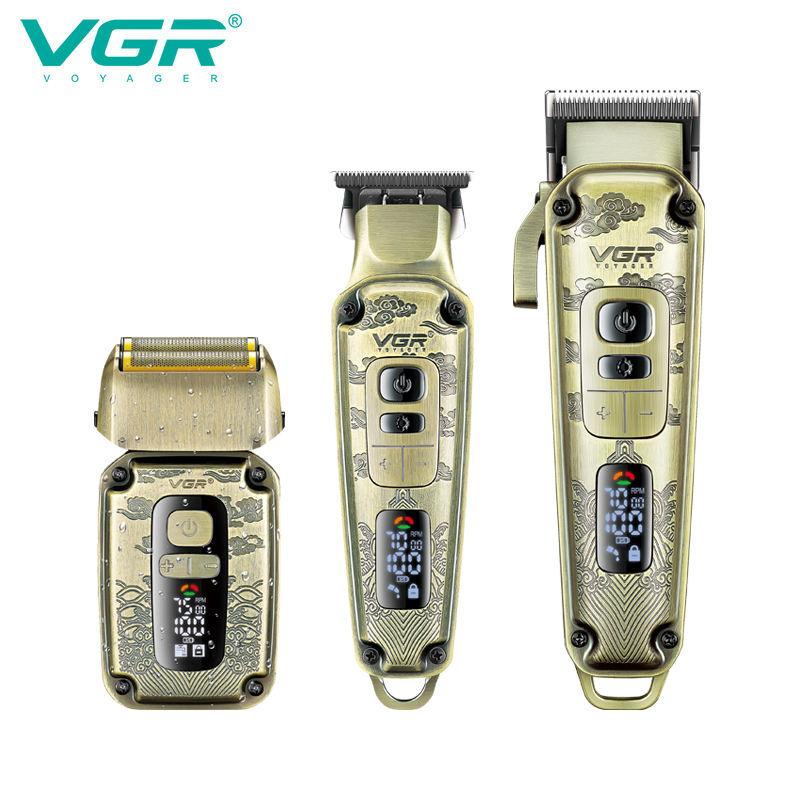 New VGR 642 3-in-1 Metal Retro Engraved Hair Clipper Set for Men Deep Cleaning, Smart LED Digital Display, Electric Trimmer & Waterproof Shaver