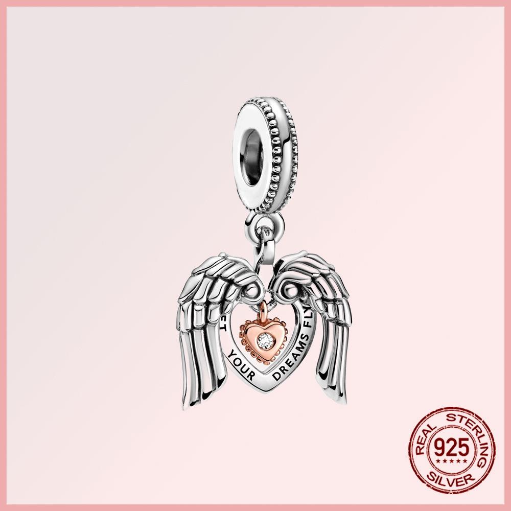 Funkelnde Familie Herz Engelsflügel Pavé Kupfer Anhänger Charms Passen Original Armband Perlen Schmuck Geschenk DIY