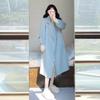 Women's Korean-Style Mid-Length Blue Wool Coat for Autumn & Winter 2025