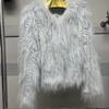 Real Raccoon Fur Woven Coat for Women Short Style Fur Rabbit Fur Long Sleeves Stylish Real Fur Round Neck Coat