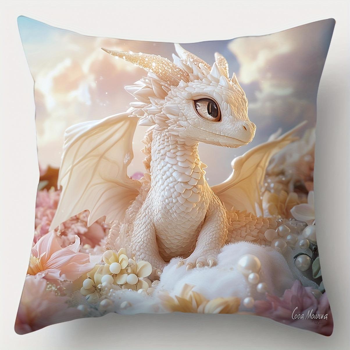 

Cute Little Dragon Print Pattern Home Decor Pillowcase Bedroom Living Room Sofa Decoration Polyester Cushion Cover with Zipper 16x16Inch