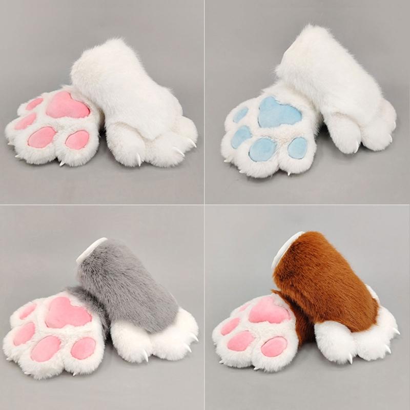 Furry Cats Paws Gloves With Realistic Design And Soft Inner Lining For Cosplay And Daily Wear Anime Event Fursuit Props
