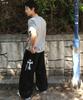 FUZZY SCAN Gothic Line Cross-Curved Balloon Pants Black