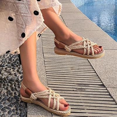 Summer Women's Hemp Rope Cross Strap Comfortable Open Toe Beach Sandals