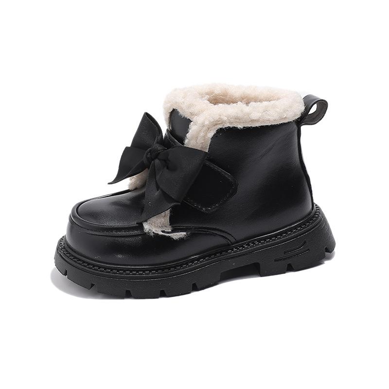 

Girls winter leather shoes, trendy new model, children s plush loafers, little girl s princess style, fleece-lined cotton shoes with soft soles 26-30Code one hand5Double чёрный