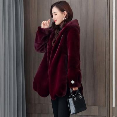 Winter New Fashion Imitation Mink Fur Imitation Coat Middle-aged Mother Hooded Jacket Thickened Women's Pendulum