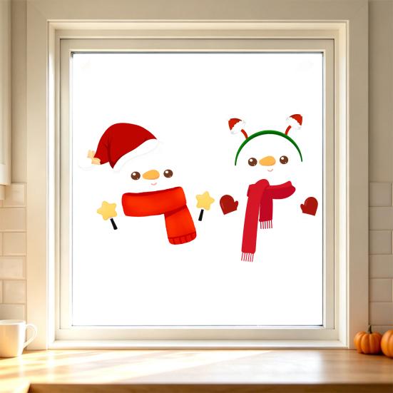 Reusable Holiday Scene Decor Christmas Snowman Static Glass Stickers, Simple Window Clings, Waterproof PVC Clings Decorative Sheets for Home