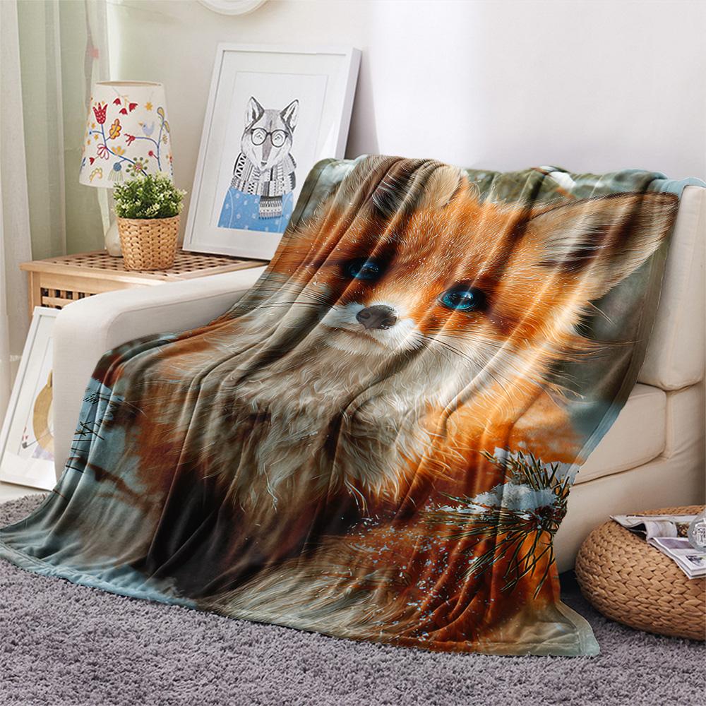 Fox Print Flannel Blanket, High quality Comfortable for All Seasons, Home Decor, Warmth and Comfort, Perfect for Christmas Gifts