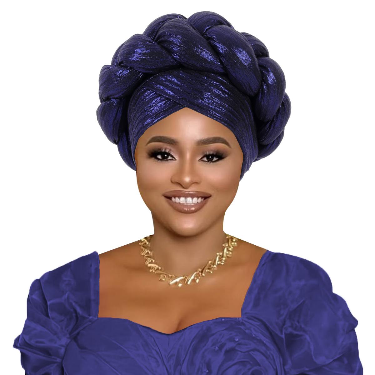 JYL TS DIY Пограничная Новая Многослойная Тюрбанная Шапка Боковая Бусина Бант Этническая Шляпа blue_M(56-58cm） темные пастельные голубой