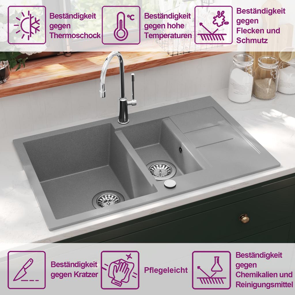 Granite Double Basin Sink Grey
