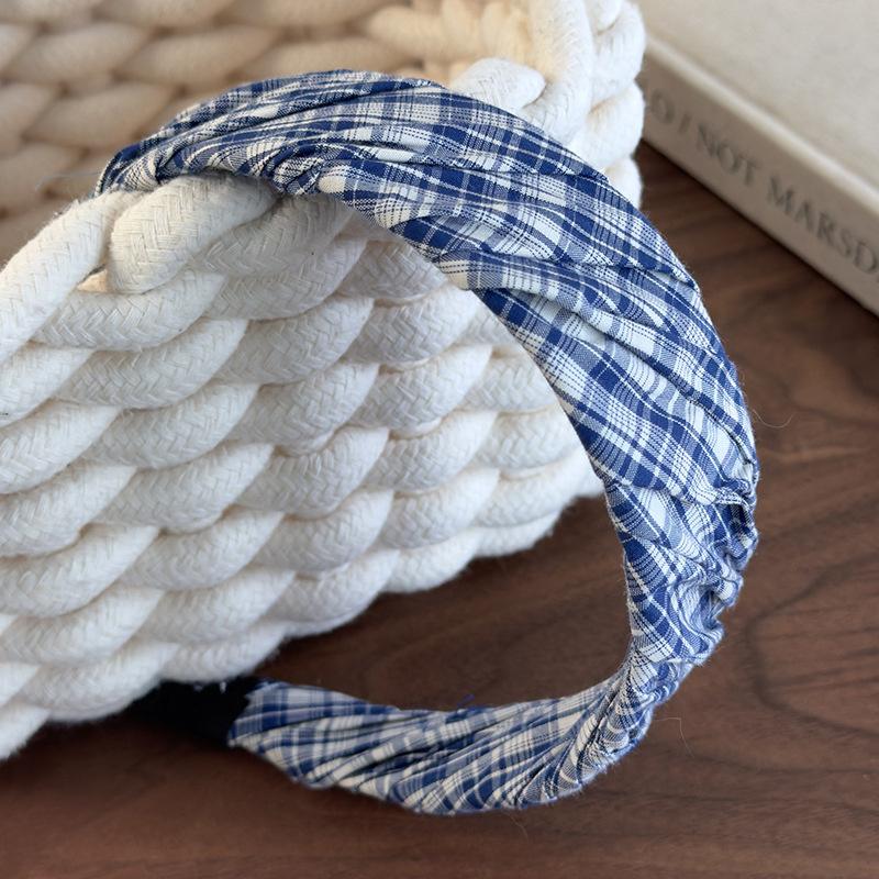 Vintage Damen Bläulich Kariertes Stirnband Breit Denim Stoff Haarreifen für Frauen Und Damen Lässiges Kopfschmuck
