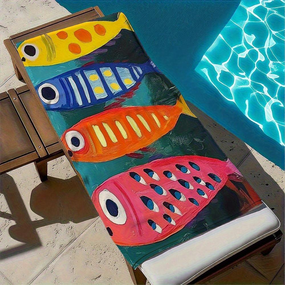 Colorful Fish Beach Towel Single Sided 2D Print Soft Quick Dry Microfiber Beach Towel Pool Beach Travel Decor Vibrant Vibe Gift