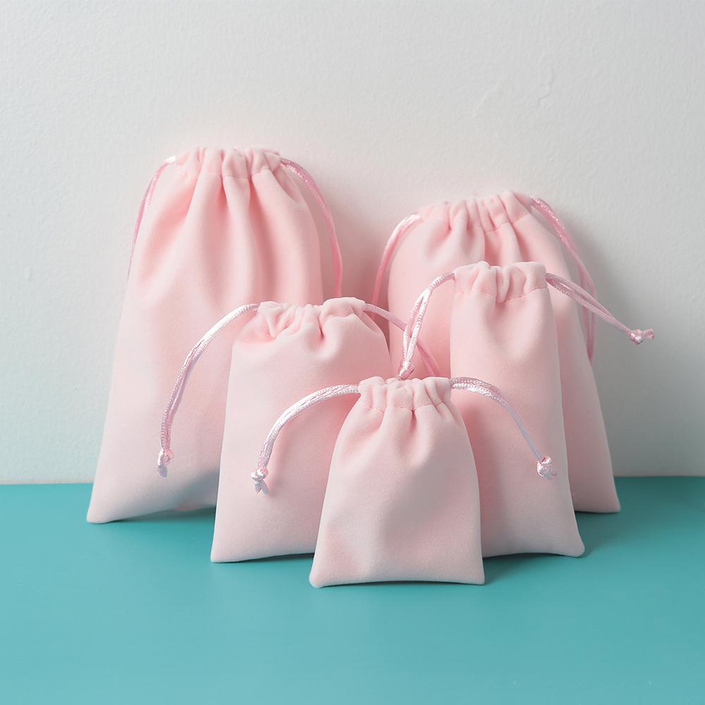 50Pcs Personalized Logo Beige Jewelry Drawstring Bag Thick Velvet Pouch Boutique Cosmetic Wedding Favors Candy Organizer Pockets