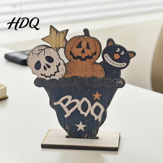 Minimalist Home Accessories Cute Halloween Black Cat Pumpkin Skull Decor Vintage Boo Wooden Unique Table Ornaments Signs Tabletop Decoration